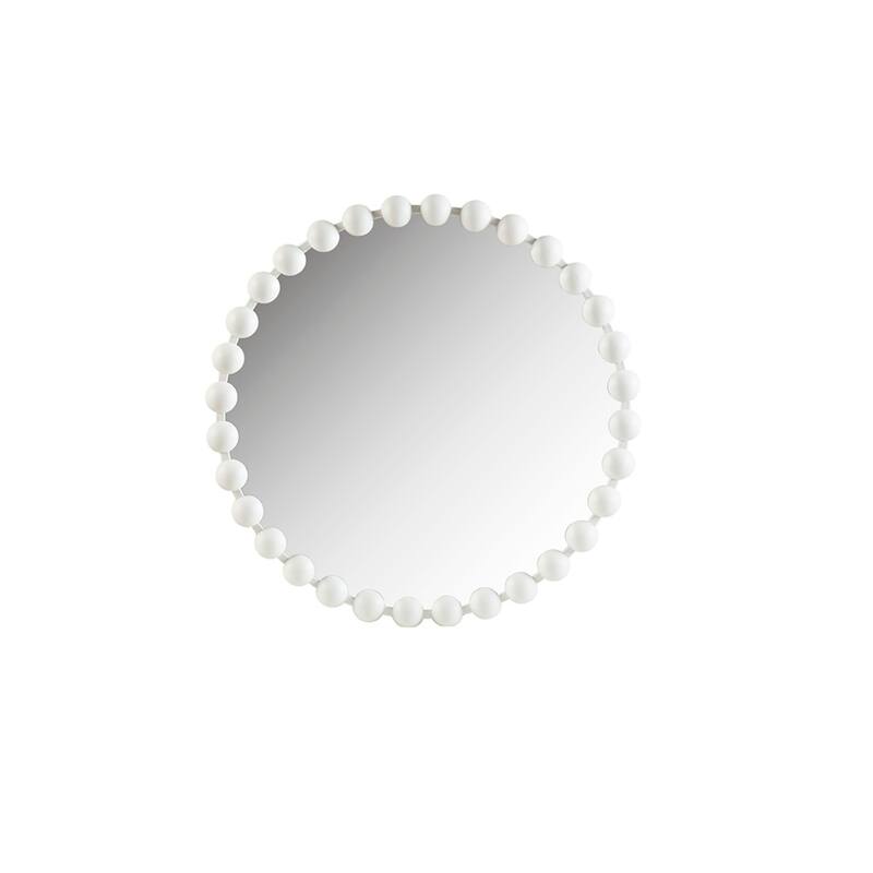 Roomfitters 27-Inch Beaded Round Wall Mirror, Metallic Iron Frame Decorative Glam Accent Mirror for Living Room