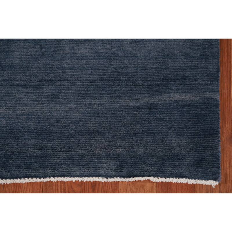 Hand Knotted Oriental 100% Wool Carpet Modern Solid Navy Blue & Blues Gabbeh Runner Rug - 7' 11'' X 2' 9''