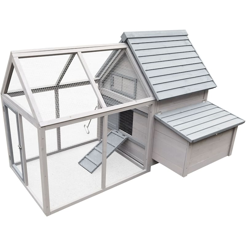 Hanover Outdoor Wooden Chicken Coop with Ramp, Wire Mesh Run, Waterproof Roof, Removable Tray 3.8-Ft. x 3.87-Ft. x 3.67-Ft.