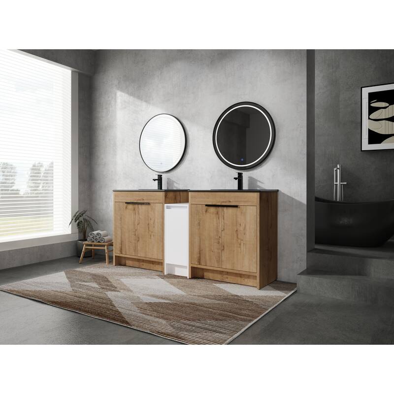 72" Freestanding Bathroom Vanity Set with Adjustable Storage Cabinets, Black Ceramic Sink - 71.8 in W Plywood - 71.8 in W Glossy White,Imitative Oak1