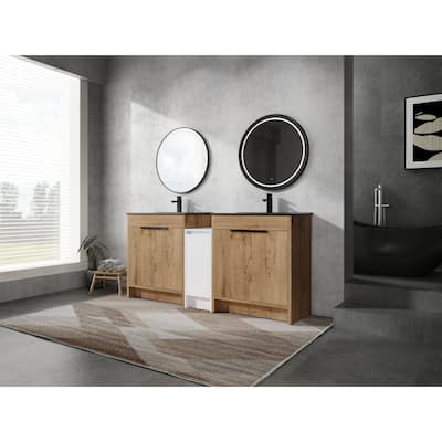 72" Freestanding Bathroom Vanity Set with Adjustable Storage Cabinets, Black Ceramic Sink
