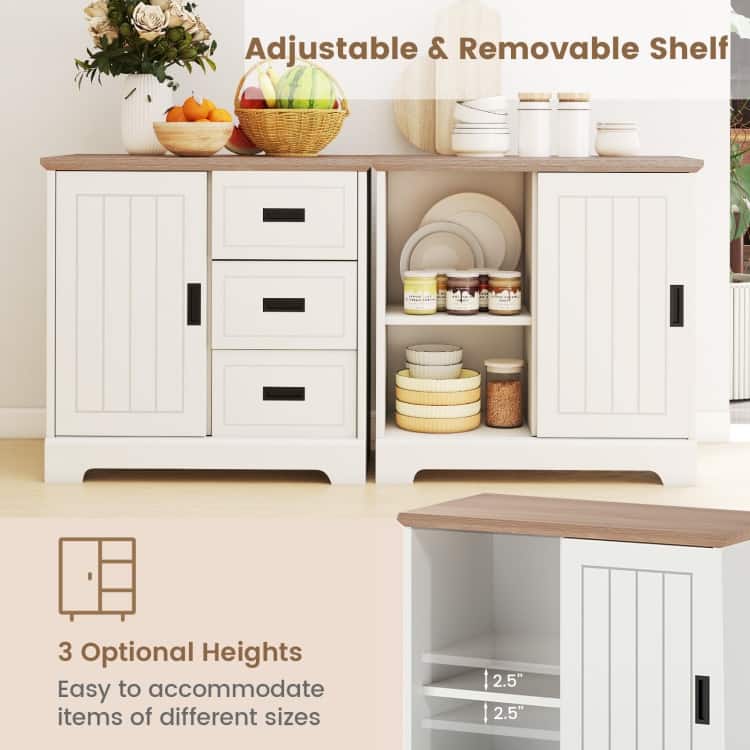 White Engineered Wood Farmhouse Sideboard with Sliding Doors and Drawers - 31.5" x 15.5" x 30.5"