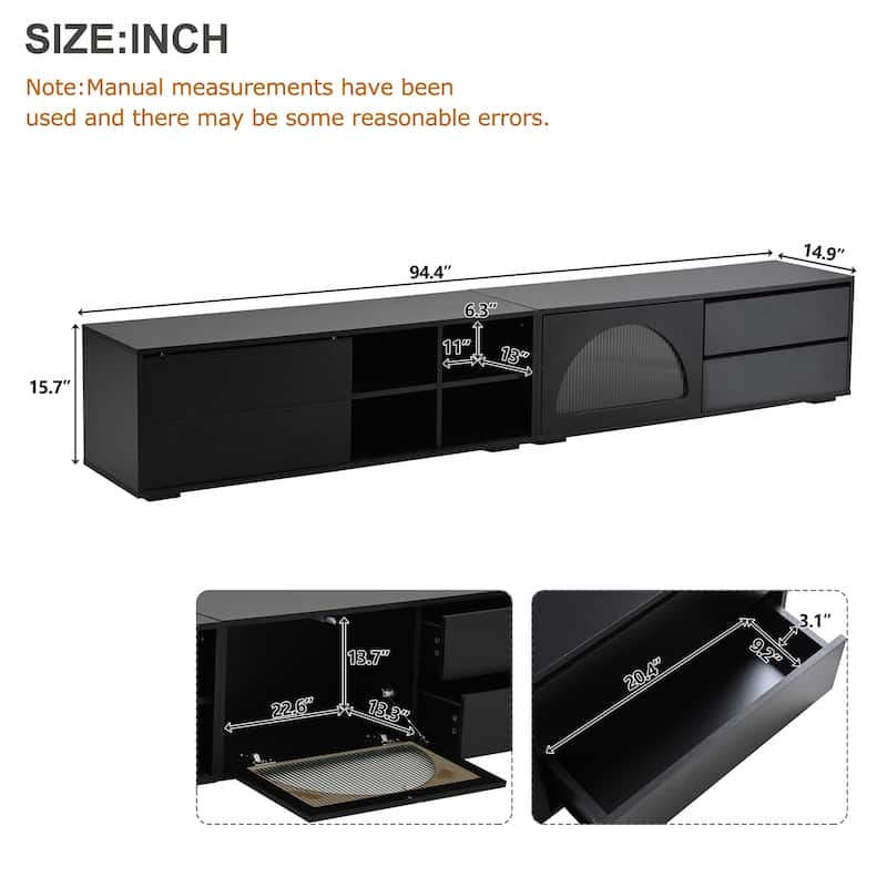 Wood Storage TV Stand with Open Shelves, Sliding Door TV Console w/ 2 Drawers, LED Entertainment Center for TVs Up to 100"