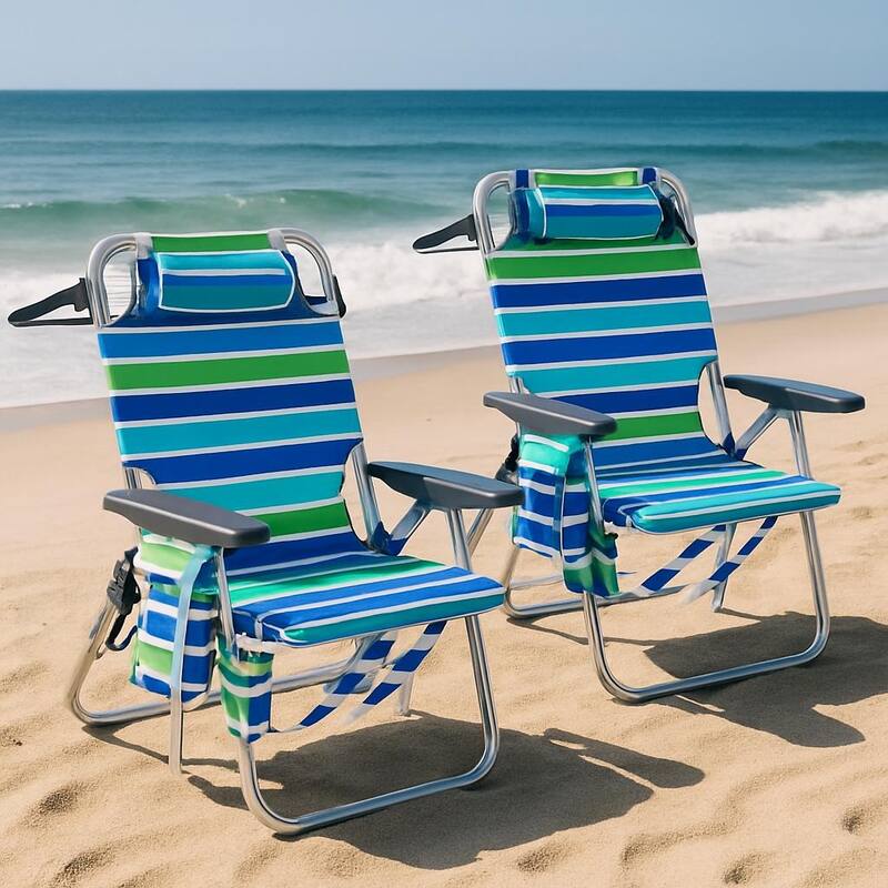2 PCS Portable Folding Backpack Beach Chair for Travel, Camping, and Beach - N/A - Blue