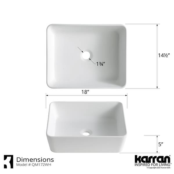 Karran Quattro Vibrant Matte White Acrylic 18 in. Rectangular Bathroom Vessel Sink