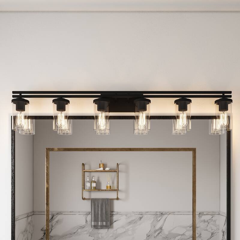 6-light Modern Farmhouse Black Bathroom Vanity Lights with UL Certified - 53''