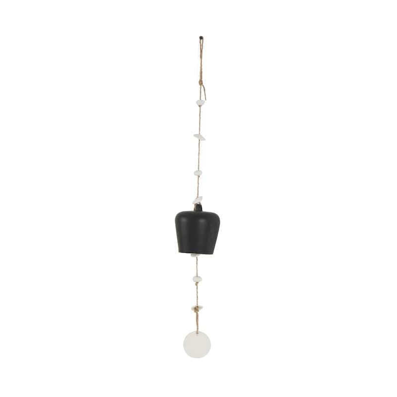 Ceramic Handmade Indoor Outdoor Windchime with Cascading White Disks - Black - Roche River Decor