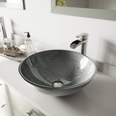 VIGO Giovanni 17"L x 17"W Glass Vessel Sink and Niko 11"H Faucet Set