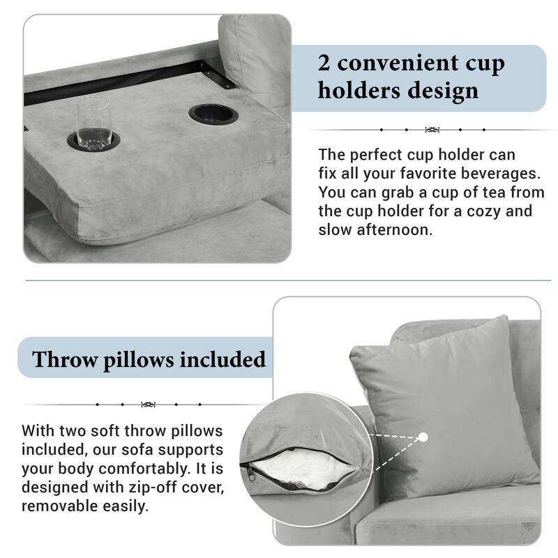 105" Modern Sectional Sofa with Storage Ottoman and Cup Holders, L-Shape Couch with 2 Pillows and Reversible Chaise