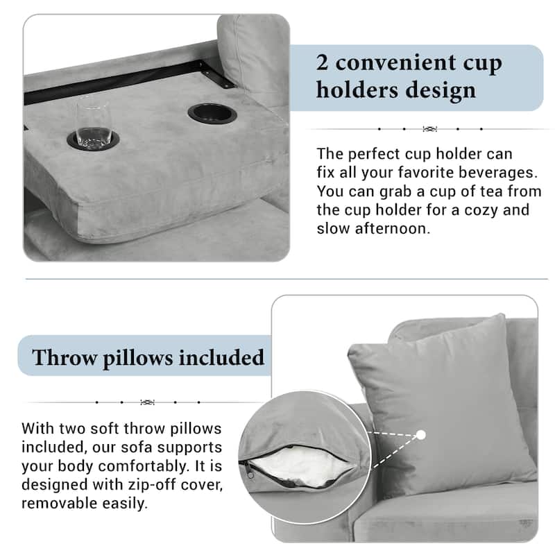 Roomfitters Sectional Sofa with Storage Ottoman, Reversible Chaise, Cup Holders and 2 Pillows for Living Room