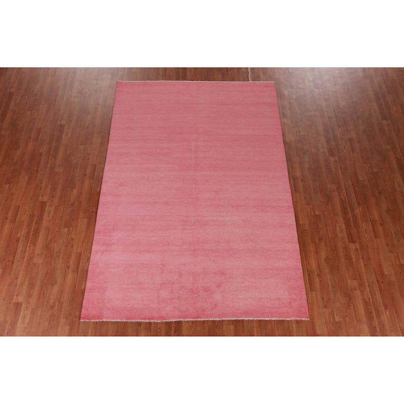 Hand Knotted Oriental 100% Wool Carpet Modern Solid Pink Gabbeh Area Rug - 9' 4'' X 6' 2''