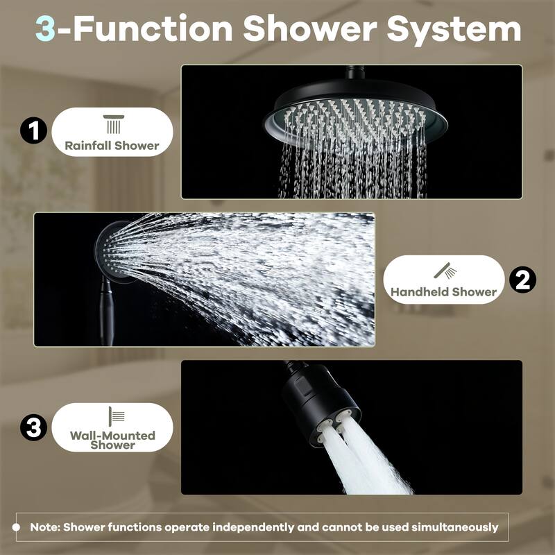 Thermostatic Shower System with 9 in. Rain Shower Head, 4 in. Wall Mount Shower and Handheld Shower, 3-Spray Shower Faucet Set