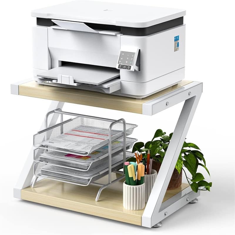 Desktop Printer Stand with 2 Tier Wood Storage Shelves - 17.36"x11.26"x11.34" - Light Wood