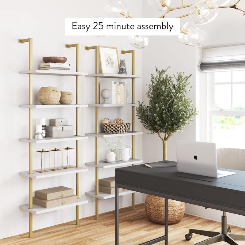 Nathan James Theo 5-Shelf Ladder Bookcase Wood with Metal Frame