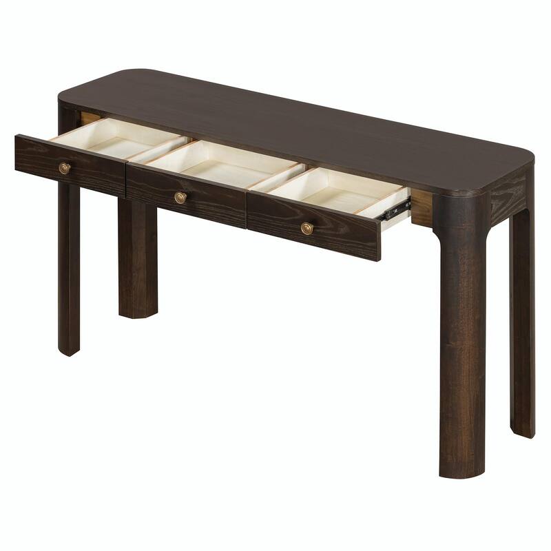 Rustic Console Table with Curved Corners for Safety - Entryway Table with 3 Concealed Drawers