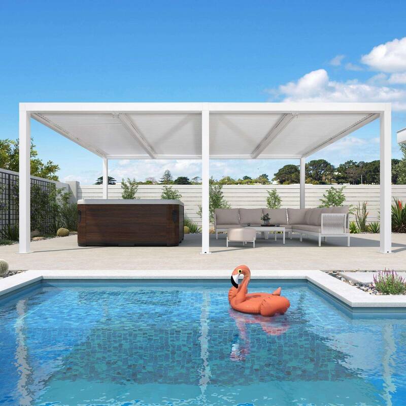 PURPLE LEAF Louvered Pergola Modern White Pergola with Adjustable Roof for Deck Backyard Garden
