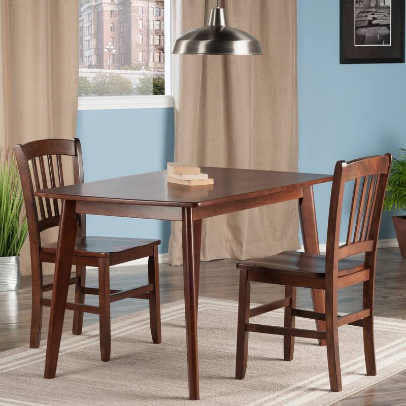 3 Walnut Solid Wood Rectangular Table Set 2 Slat Back Chairs 47"