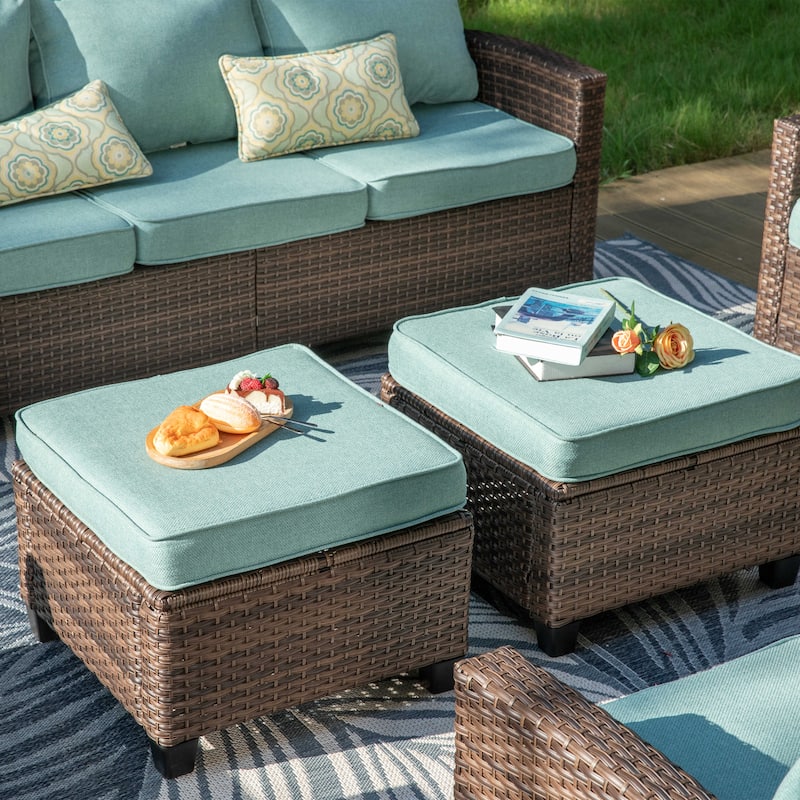 7/9-Seat Patio Furniture Wicker Rattan Outdoor High-back Sectional Sofa Conversation Set with Firepit Table