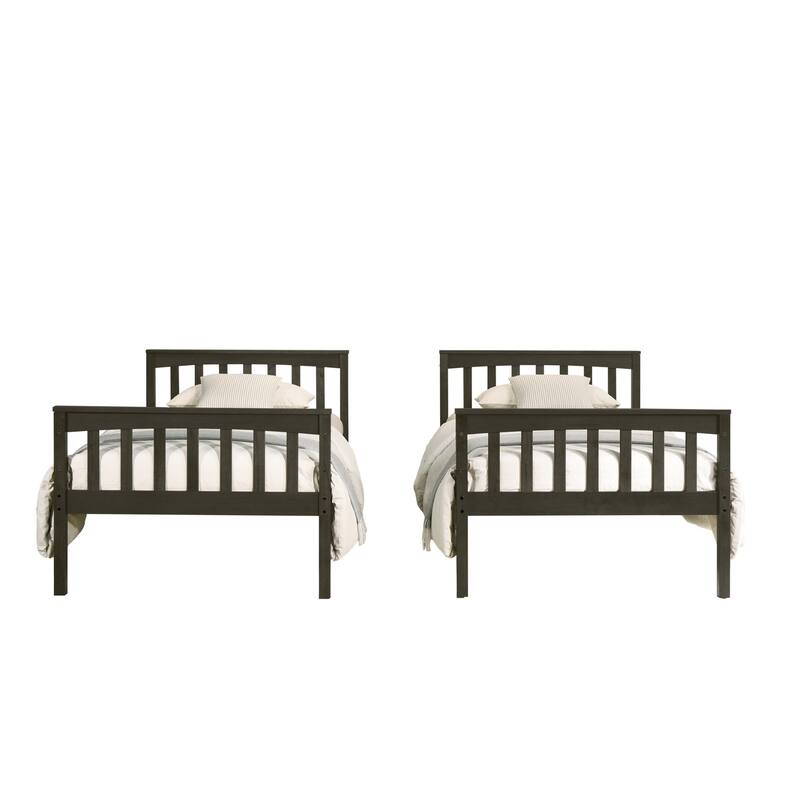 Clayfell Ames Twin Over Twin Solid Wood Bunk Bed Frame, Convertible, Sturdy Guardrails, Easy Assembly