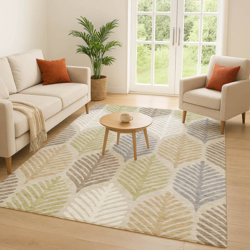 Machine Washable Indoor/ Outdoor Modern Fern Chantille Rug
