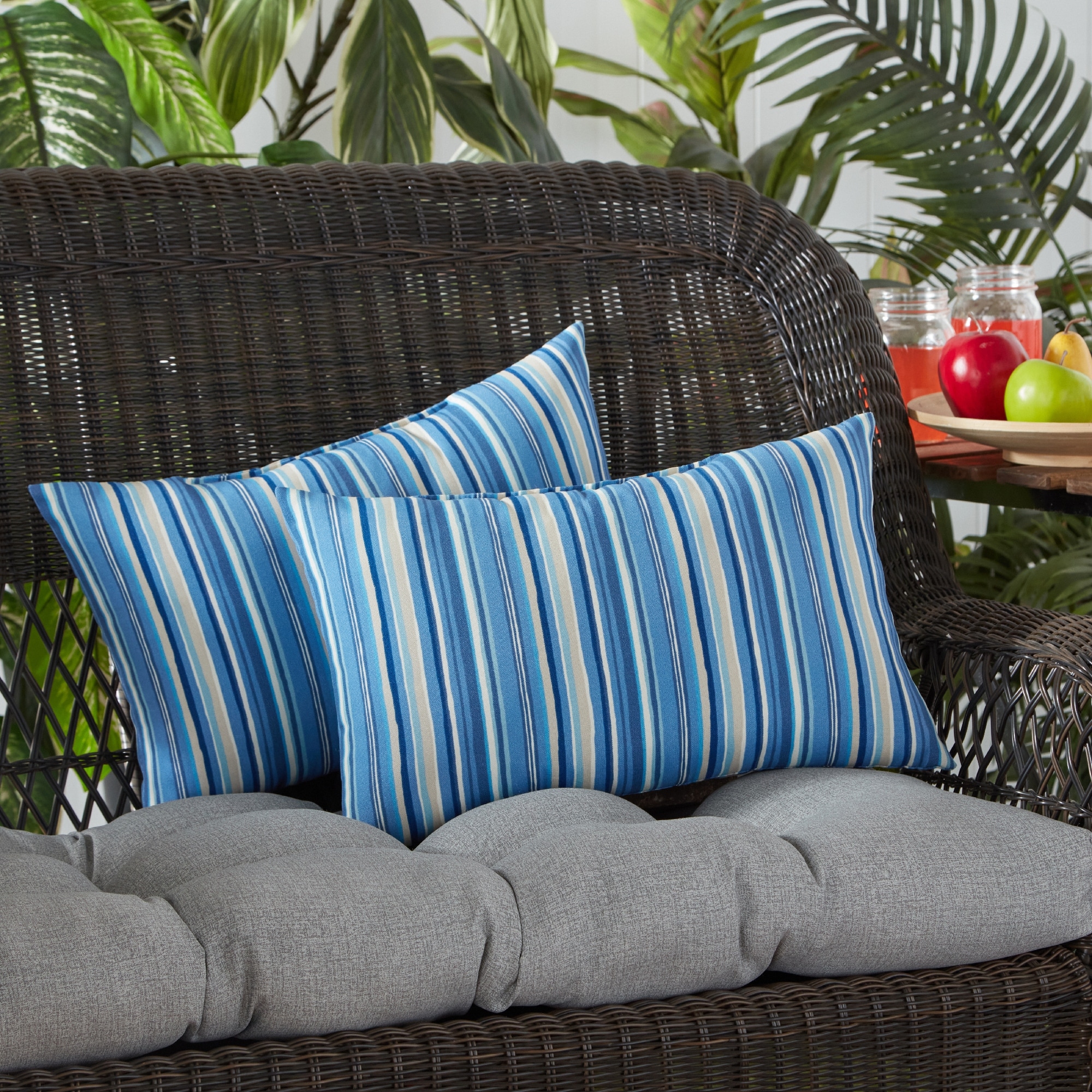 Greendale Coastal Stripe Outdoor Accent Pillow Set of 2 19 W x 12 H