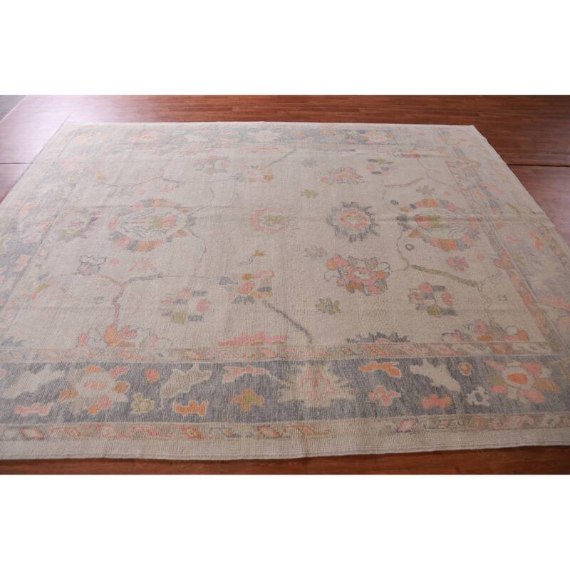 Hand Knotted Oriental 100% Wool Carpet Transitional All-Over Beige & Ivories Oushak Area Rug - 10' 1'' X 7' 10''