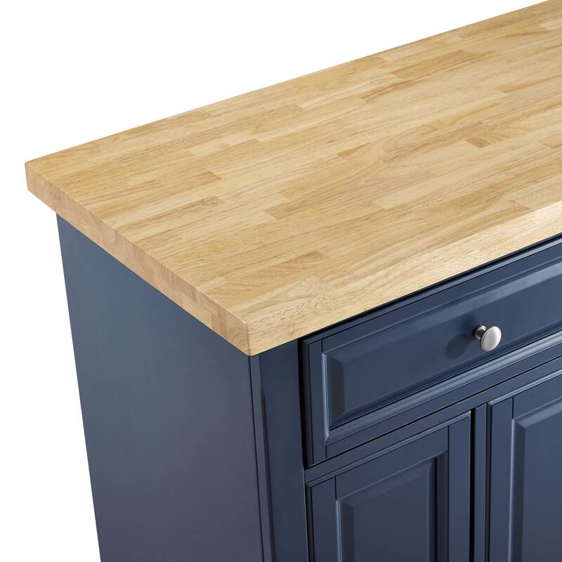 Kitchen Island Cart with Storage - 75 Inch Kitchen Island with Drawers & Cabinets - Mobile Kitchen Island Navy Blue