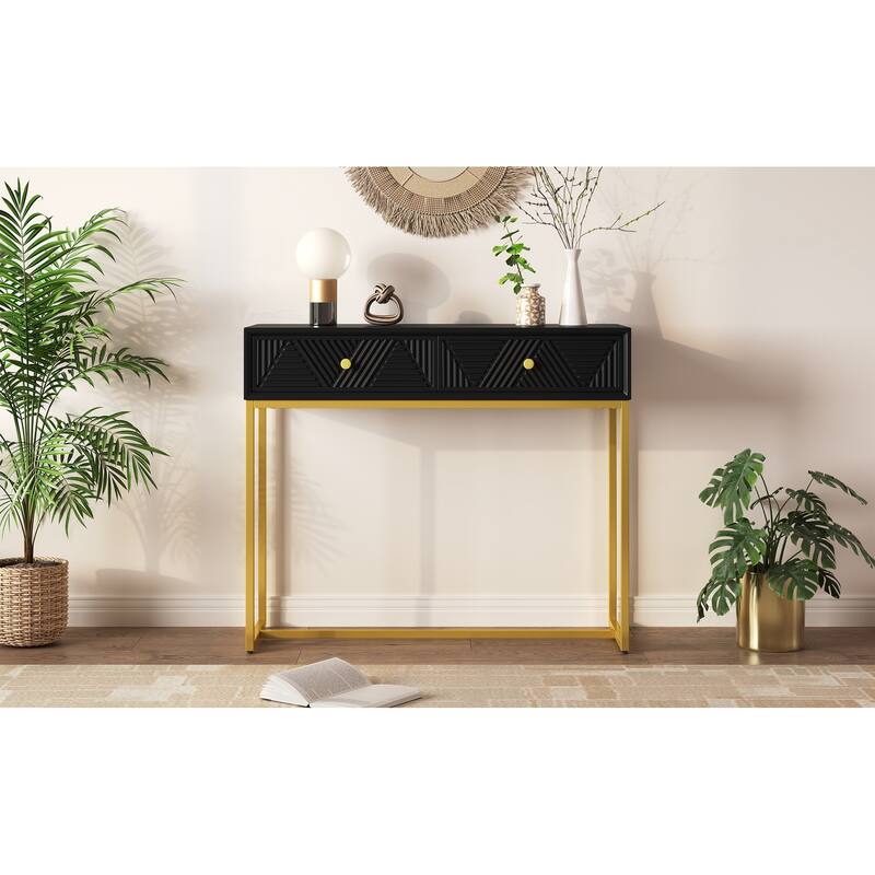 Modern Sleek Console Table with Storage - Black