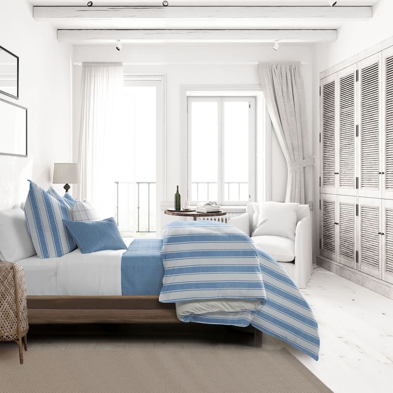 Denim Stripes Blue/Ivory Comforter Set Twin