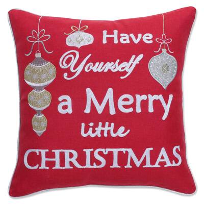 Pillow Perfect Indoor Merry Little Christmas Red 18-inch Throw Pillow Cover, 18 X 18 X 0.2