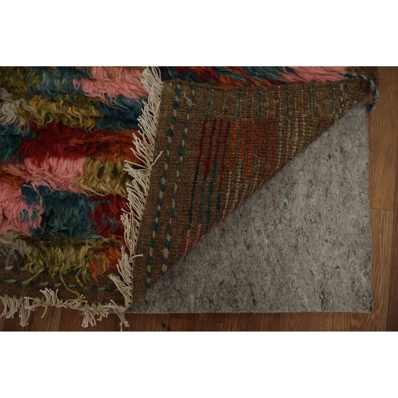 Hand Knotted Oriental 100% Wool Carpet Tribal Checkered Multi-Colored Moroccan Area Rug - 9' 10'' X 8' 1''