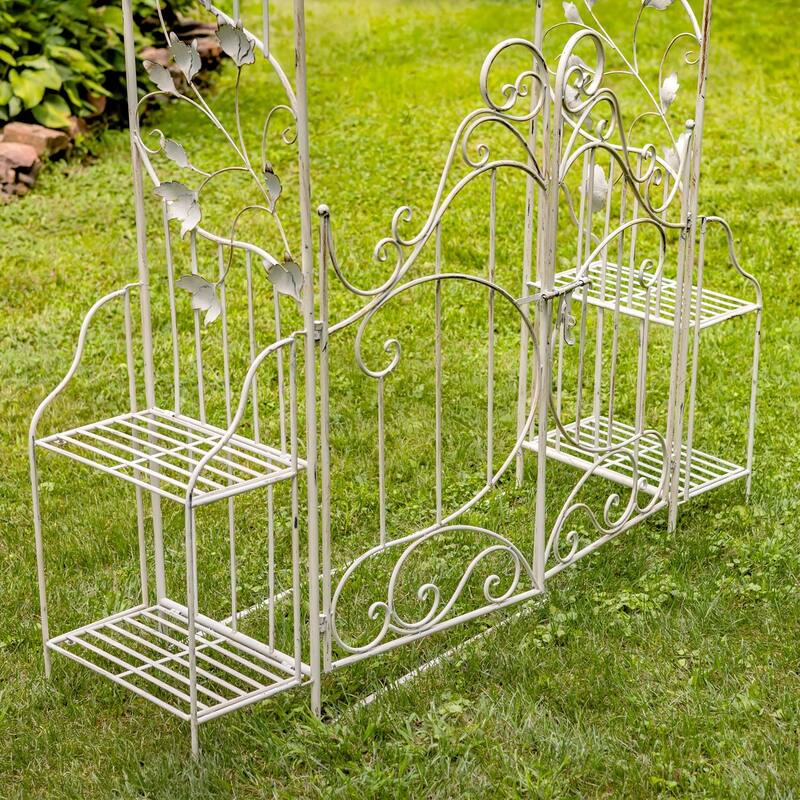 Iron Garden Gate with Side Plant Stands