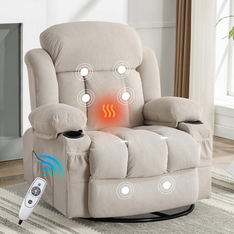 Swinging Recliner Massage Heated Sofa, with USB and 2 Cup Holders in Side Pockets