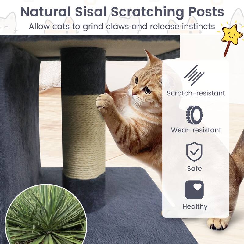 Gymax 25.5'' Cat Tree w/2 Large Condo Padded Top Perch Sisal