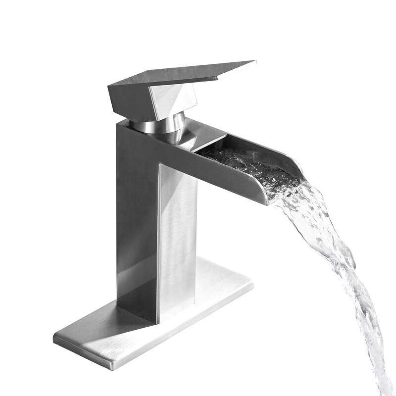 Modern Waterfall Single Handle Bathroom Sink Faucet with Overflow Pop Up Drain, Anti Corrosion and Rust Resistant