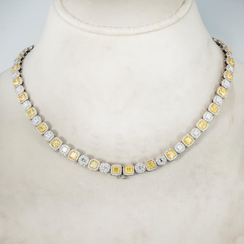 House Of Leon 14K White Gold Canary Yellow Diamond Square Link Chain 28.72ct