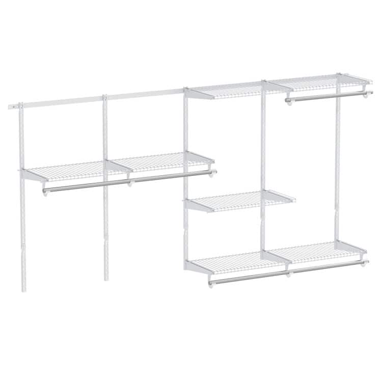 Metal and PP Adjustable Closet Organizer with Shelves and Rods - 96" L x 47.5" H - White