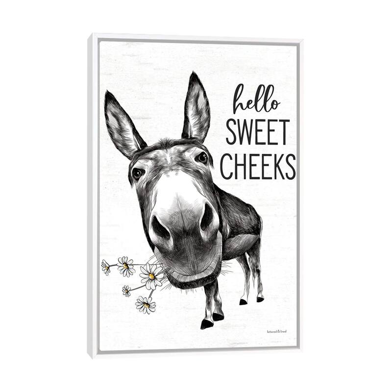 iCanvas "Hello Sweet Cheeks Donkey" by lettered & lined Framed Canvas Print - White - 26x18