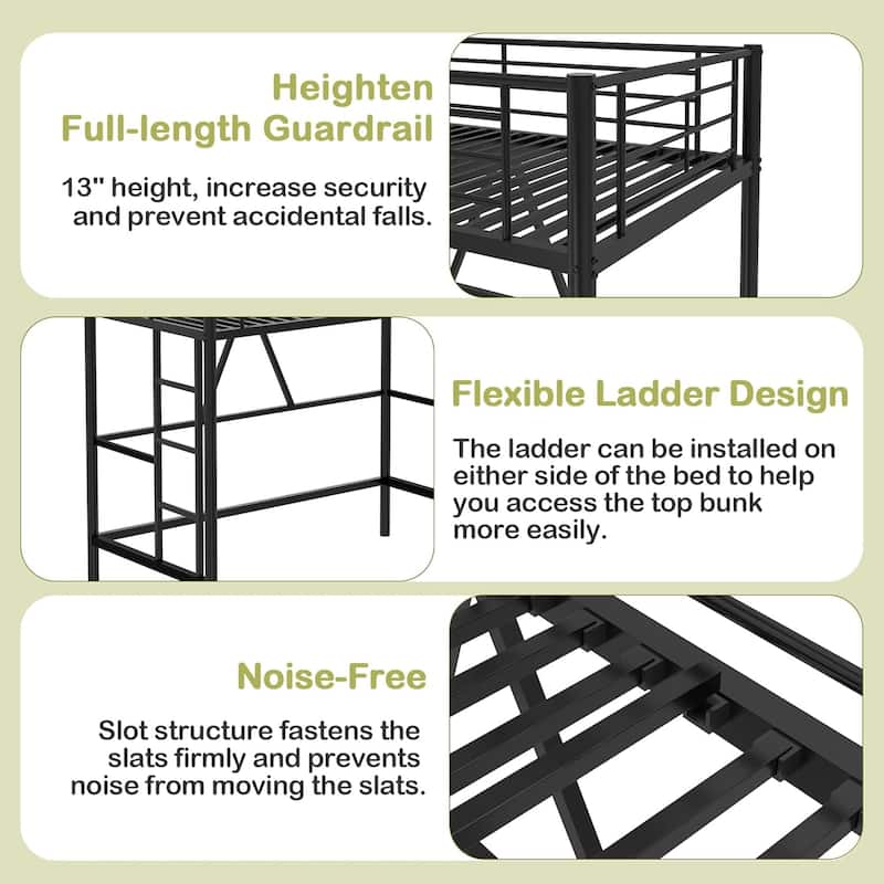 Twin Kids Loft Metal Bed with Reversible Stairs 400lb Capacity Space Saving Under Bed Study Play Area