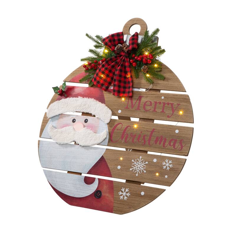 Glitzhome 30"H Lighted Round Wooden Christmas Porch Decor