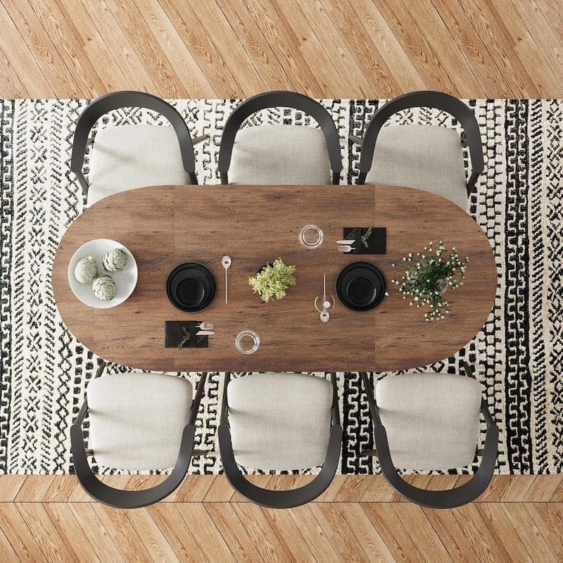 WESOME 70.86" Rustic Wood Oval Dining Table with Tapered Legs - 70.86"D x 31.5"W x 29.53"H