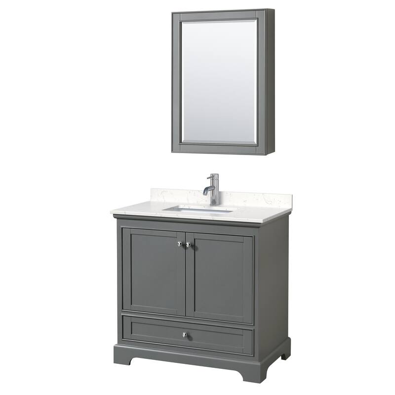 Wyndham Collection Deborah 36" Free Standing Single Basin Vanity Set - Dark Gray / Carrara Cultured Marble Top / Polished
