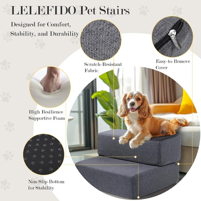 WOWMAX Dog Stairs Ramp for Beds and Sofas, Foldable Modular Pet Steps for Small Dogs, Non-Slip Durable Design,Gray - 18x16x12"