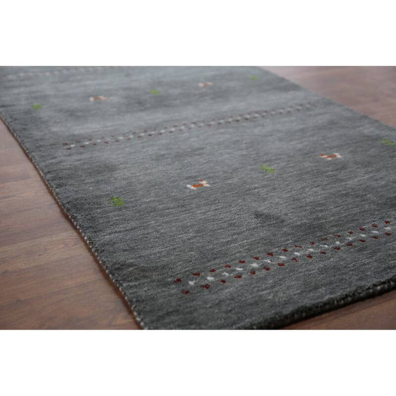 Hand Knotted Oriental 100% Wool Carpet Tribal Tribal Greys & Charcoal Gabbeh Area Rug - 4' 11'' X 3' 0''