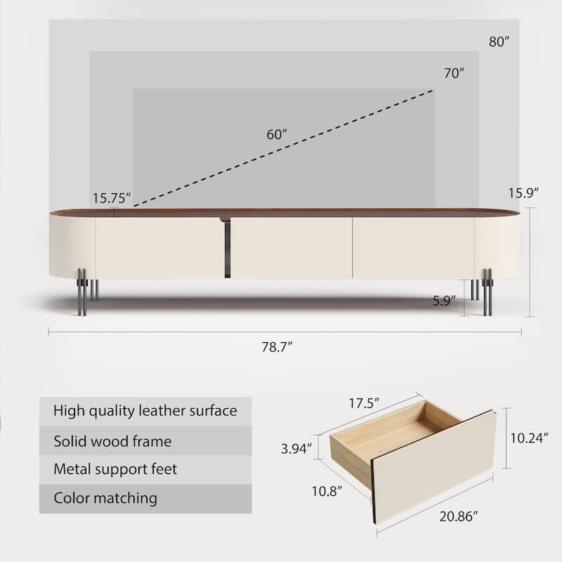 78.7'' Leather TV Stand, Modern Entertainment Center with 3 Drawers