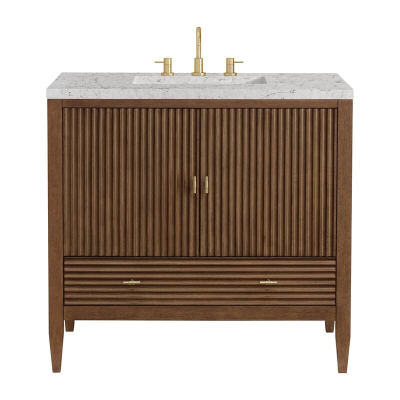 James Martin Vanities 485-V36-3EJP Myrrin 36" Single Basin Wood Vanity - Mid-Century Walnut - Walnut Finish
