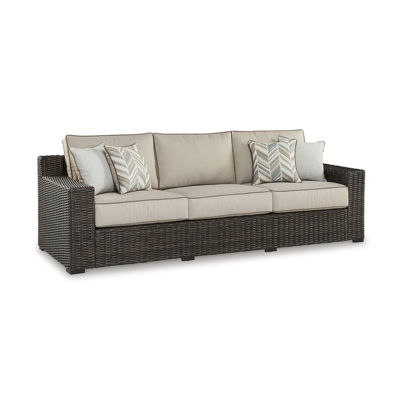 Signature Design by Ashley Coastline Bay Brown Outdoor Sofa with Cushion - 97.38" W x 36" D x 36" H