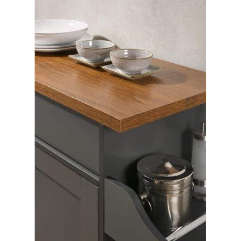 43.5" Gray and Oak Brown Solid Kitchen Island with Spice Rack