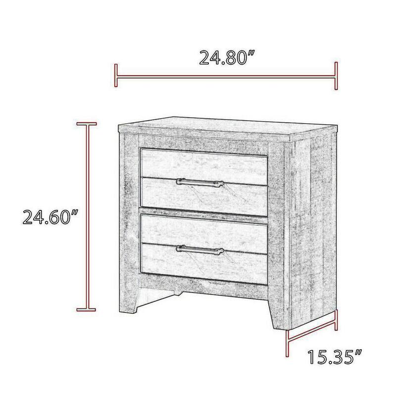 Gray/White 2 Drawer 24.8 in. W Nightstand with Bar Metal Handles