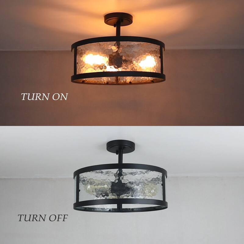 Gocek Farmhouse Semi Flush Mount Ceiling Light with Hammered Glass